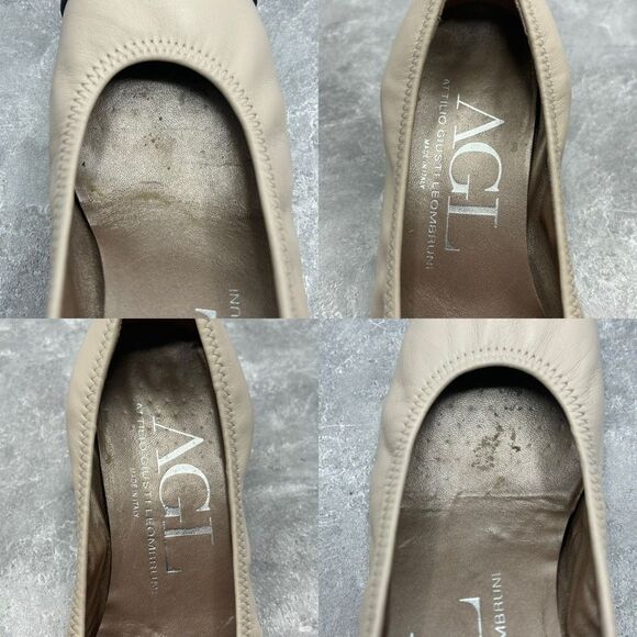 Agl Attilio Giusti Leombruni Leather Beige Black Pumps Size 38 Block Heels - Picture 14 of 15